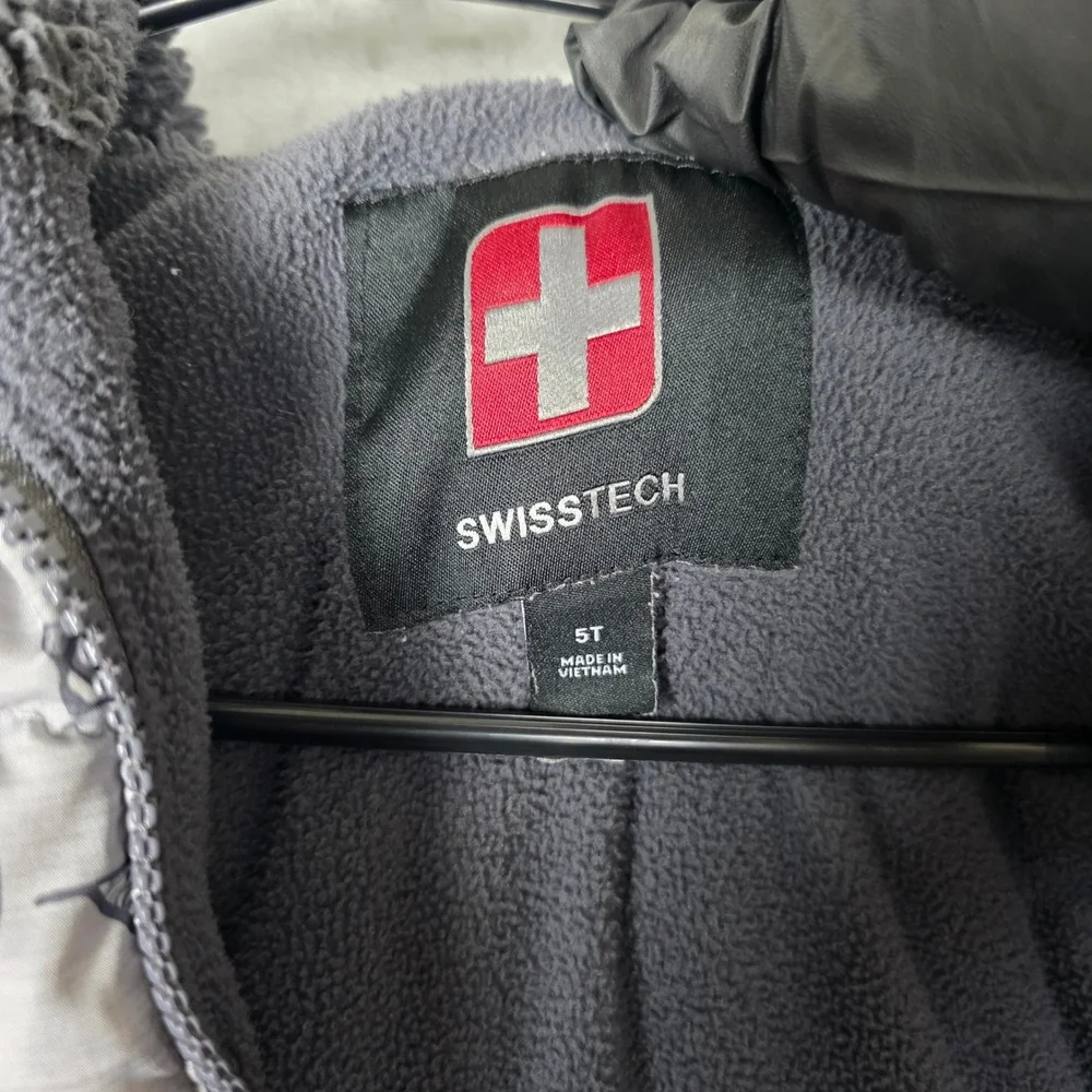 Kids SwissTech Dinosaur Puffer Jacket Hooded‎ Sherpa Lined Gray 5T